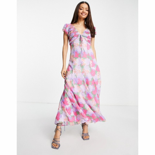 エイソス ASOS Petite レディース ワンピース ワンピース・ドレス Petite Ruched Maxi Dress With Tie Detail In Bold Floral Print