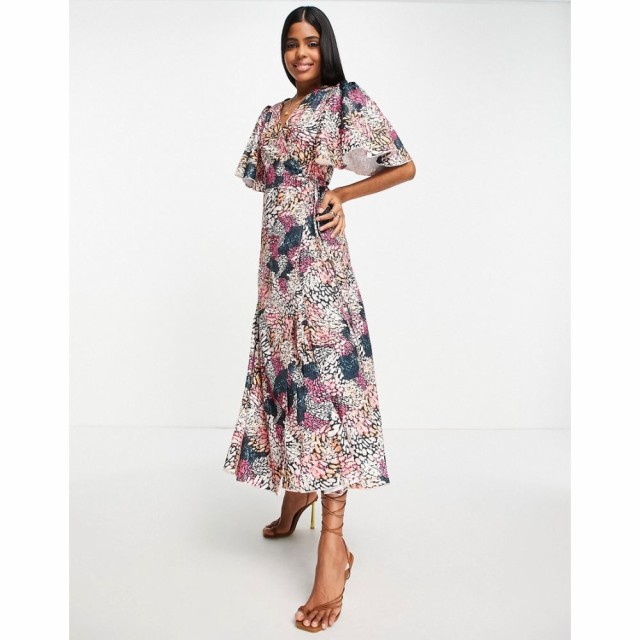 リトル ミストレス Little Mistress レディース ワンピース マキシ丈 ワンピース・ドレス Flutter Sleeve Maxi Dress In Ditsy Floral フ