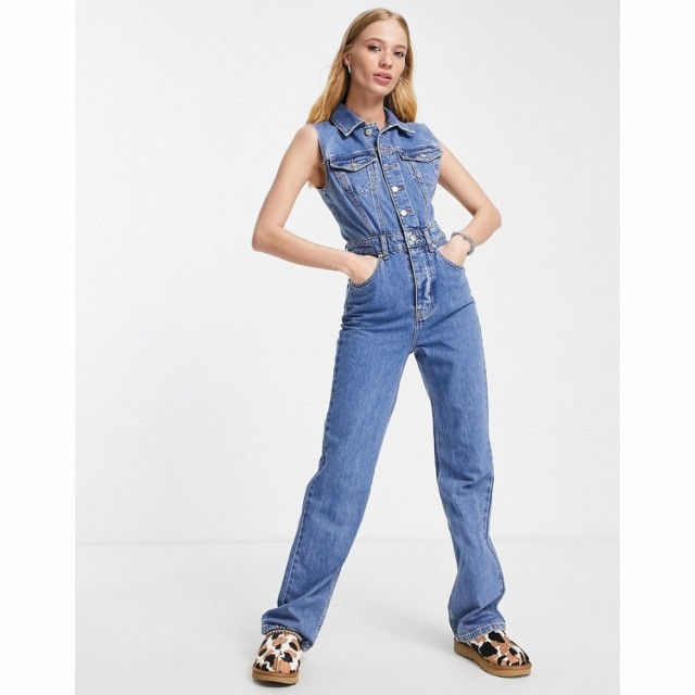 トップショップ Topshop レディース オールインワン ジャンプスーツ ワンピース・ドレス Kort Organic Cotton Blend Jumpsuit In Mid Blu