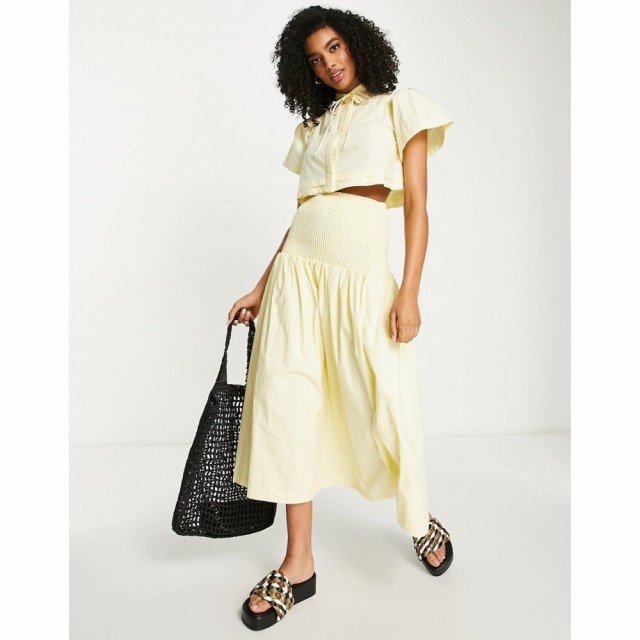 ロストインク Lost Ink レディース ロング・マキシ丈スカート スカート Shirred Waist Maxi Skirt Co-Ord In Lemon Yellow イエロー