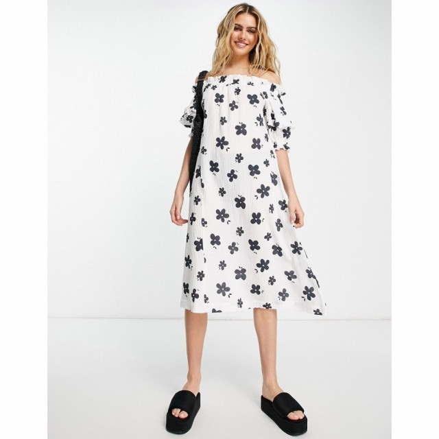 ロストインク Lost Ink レディース ワンピース ワンピース・ドレス Floral Print Off-Shoulder Midi Dress In White マルチカラー