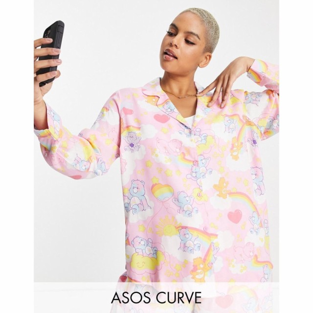 エイソス ASOS Curve レディース パジャマ・上下セット シャツ インナー・下着 Curve Care Bears Modal Shirt and Trouser Pyjama Set In