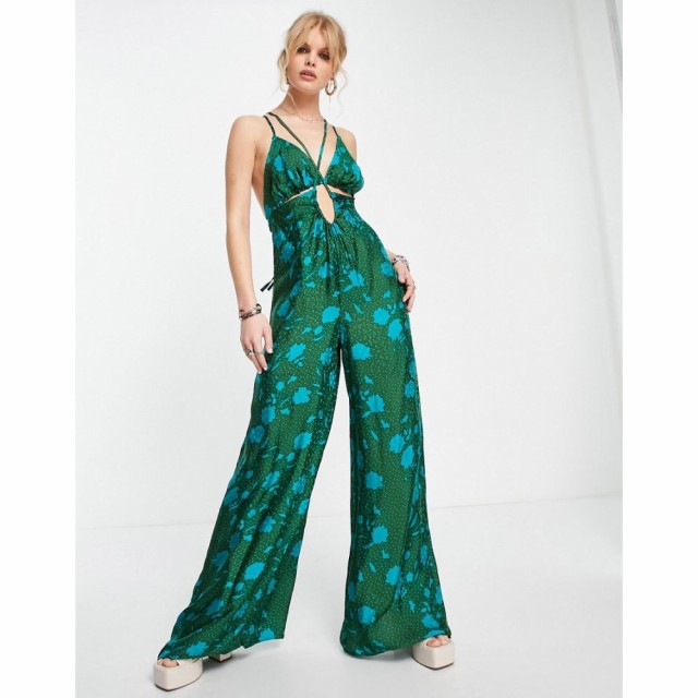 トップショップ Topshop レディース オールインワン ジャンプスーツ ワンピース・ドレス Cut Out Occasion Floral Jumpsuit In Green グ