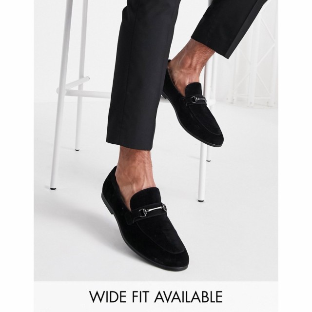 エイソス ASOS DESIGN メンズ ローファー シューズ・靴 Loafers In Black Faux Suede With Snaffle Detail ブラック