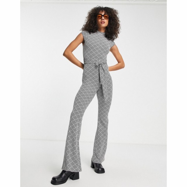 エイソス ASOS DESIGN レディース オールインワン ジャンプスーツ ワンピース・ドレス Short Sleeve Jacquard Jumpsuit In Mono Geo Prin