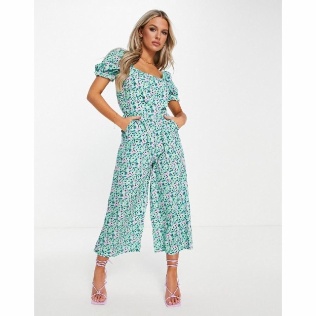 アックスパリス AX Paris レディース オールインワン ジャンプスーツ ワンピース・ドレス Puff Sleeve Jumpsuit In Green Print マルチカ