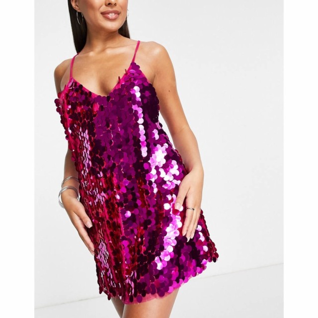 エイソス ASOS DESIGN レディース ビーチウェア ワンピース・ドレス 水着・ビーチウェア Sequin Strappy Back Beach Mini Dress In Hot P