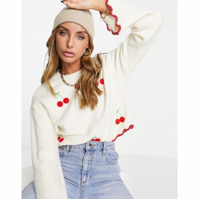 リバーアイランド River Island レディース ニット・セーター トップス Cherry Embroidered Jumper In Cream クリーム