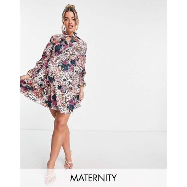 リトル ミストレス Little Mistress Maternity レディース ワンピース Ａライン High Neck Mini Dress In Tiered Skirt In Ditsy Floral