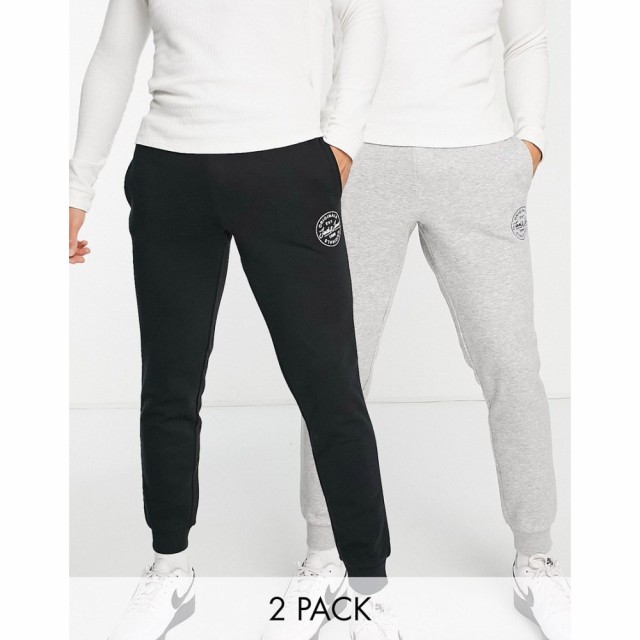 ジャック アンド ジョーンズ Jack and Jones メンズ ジョガーパンツ ボトムス・パンツ 2 Pack Joggers With Logo In Grey and Black