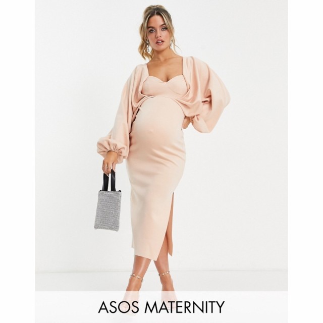 エイソス ASOS Maternity レディース ボディコンドレス Maternity Batwing Sweetheart Neck Bodycon Midi Dress In Light Tan