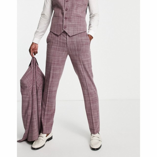 エイソス ASOS DESIGN メンズ スラックス スリム スキニー・スリム ボトムス・パンツ Wedding Slim Suit Trousers In Burgundy Crosshatc