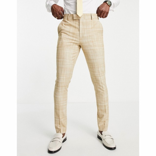 エイソス ASOS DESIGN メンズ スラックス スキニー ボトムス・パンツ Wedding Skinny Suit Trousers In Stone Crosshatch ベージュ