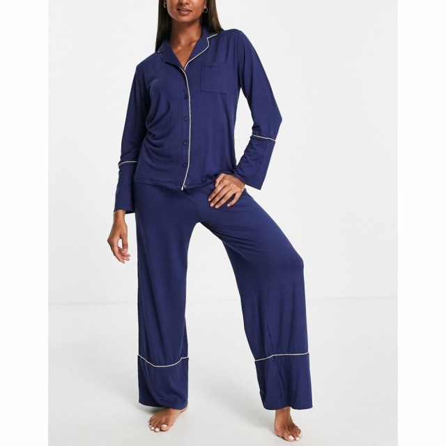 ラウンジャブル Loungeable レディース パジャマ・上下セット Super Soft Jersey Revere Top And Wide Leg Pyjama Set With Piping Detai