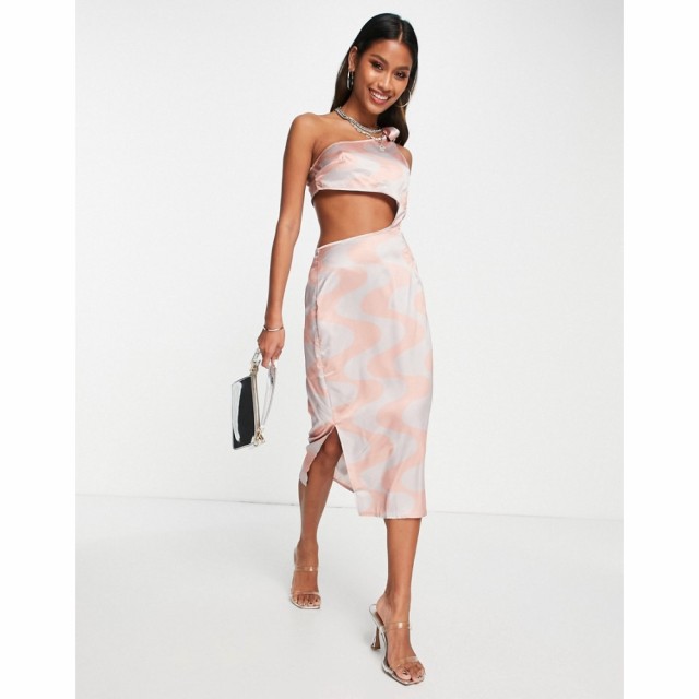 パブリックディザイア Public Desire レディース ワンピース ワンピース・ドレス One Shoulder Satin Midi Dress In Peach Swirl Print