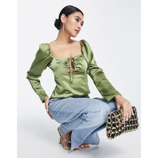 トップショップ Topshop レディース ブラウス・シャツ トップス Key Hole Halter Blouse In Khaki カーキ