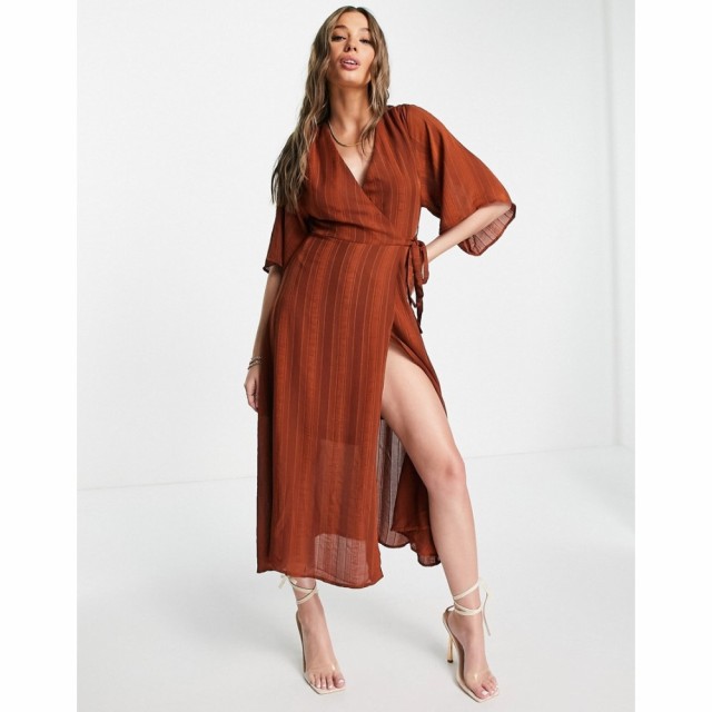 リカリッシュ Liquorish レディース ワンピース ラップドレス ミドル丈 ワンピース・ドレス Wrap Midi Dress In Chocolate Brown