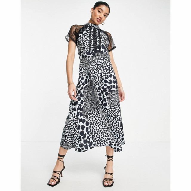 リカリッシュ Liquorish レディース ワンピース ミドル丈 ワンピース・ドレス A Line Midi Dress In Lace Black Animal Print