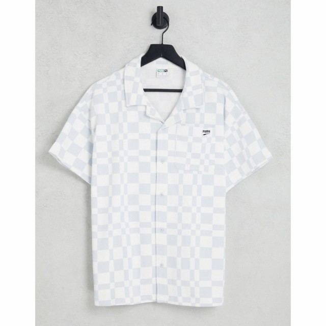 プーマ Puma メンズ シャツ チェッカーフラッグ トップス Downtown Checkerboard Shirt In Pale Blue In White