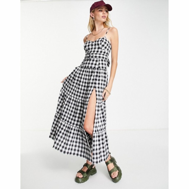 エイソス ASOS DESIGN レディース ワンピース サンドレス マキシ丈 ワンピース・ドレス Tiered Belted Maxi Sundress In Mono Gingham モ