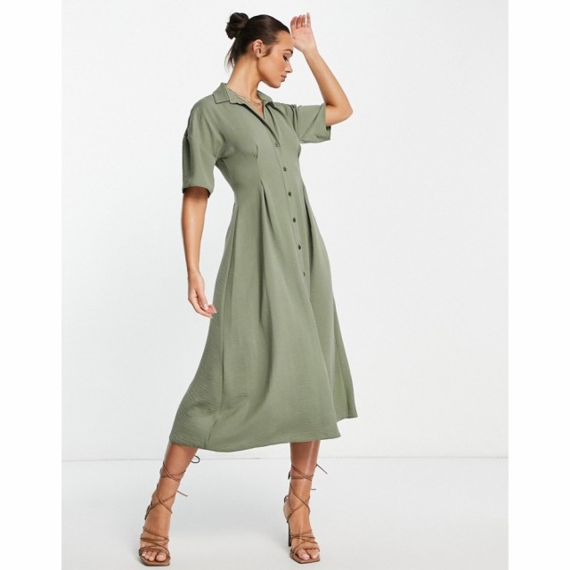 エイソス ASOS DESIGN レディース ワンピース ミドル丈 シャツワンピース ワンピース・ドレス Button Through Waist Midi Shirt Dress In