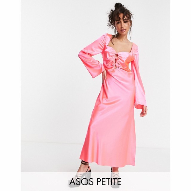 エイソス ASOS Petite レディース ワンピース ミドル丈 ワンピース・ドレス Petite Cutout Satin Midi Tea Dress In Hot Pink ホットピン