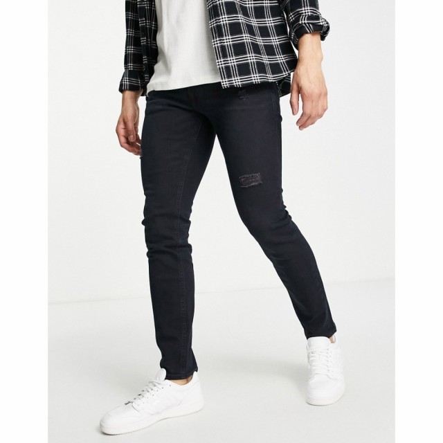 ジャック アンド ジョーンズ Jack and Jones メンズ ジーンズ・デニム スキニー Intelligence Liam Skinny Fit Jeans In Black With Rips