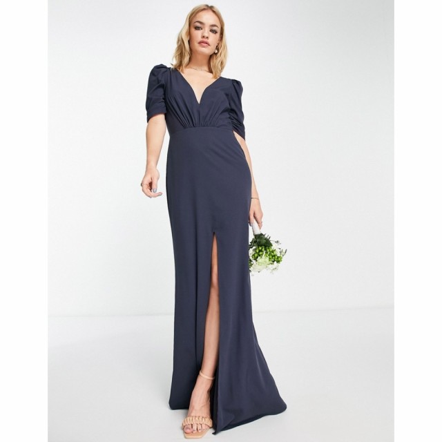 マヤ Maya レディース パーティードレス Vネック マキシ丈 ワンピース・ドレス Bridesmaid Open Back V Neck Maxi Dress In Navy ネイビ