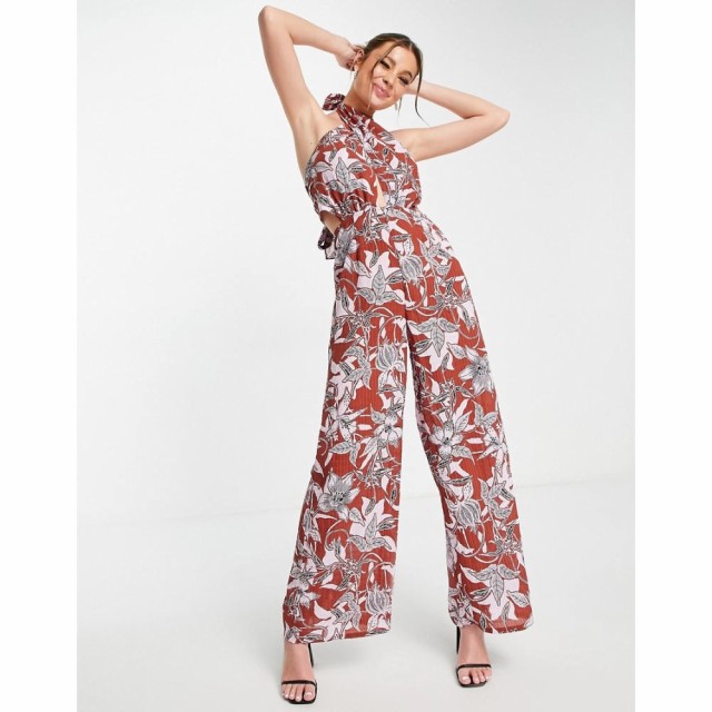 エイソス ASOS DESIGN レディース オールインワン ジャンプスーツ ワンピース・ドレス Halterneck Cut Out Jumpsuit In Floral Print フ