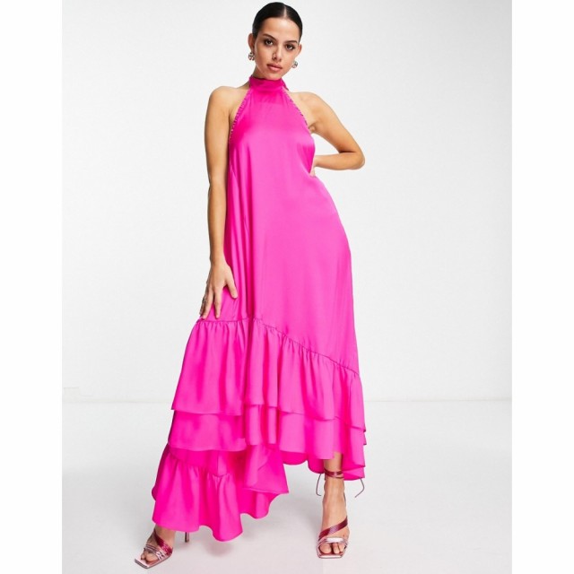 トップショップ Topshop レディース ワンピース ワンピース・ドレス Ruffle Halter Midaxi Dress In Fuchsia フューシャピンク