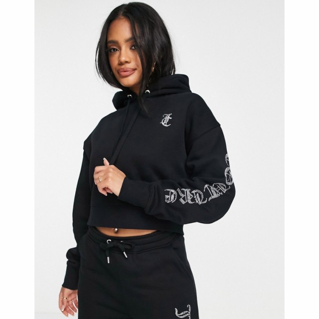 ジューシークチュール Juicy Couture レディース パーカー クロップド トップス Co-Ord Dimante Graphic Fleece Cropped Hoodie In Black