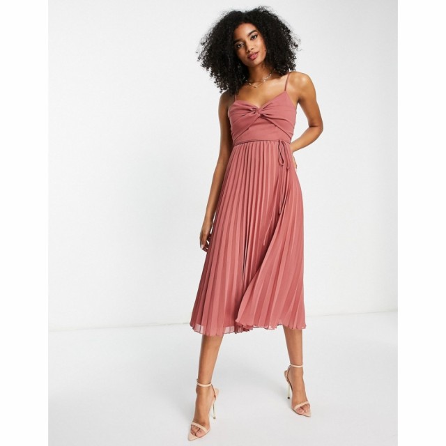 エイソス ASOS DESIGN レディース ワンピース キャミワンピ ワンピース・ドレス Twist Front Pleated Cami Midi Dress With Belt In Rose