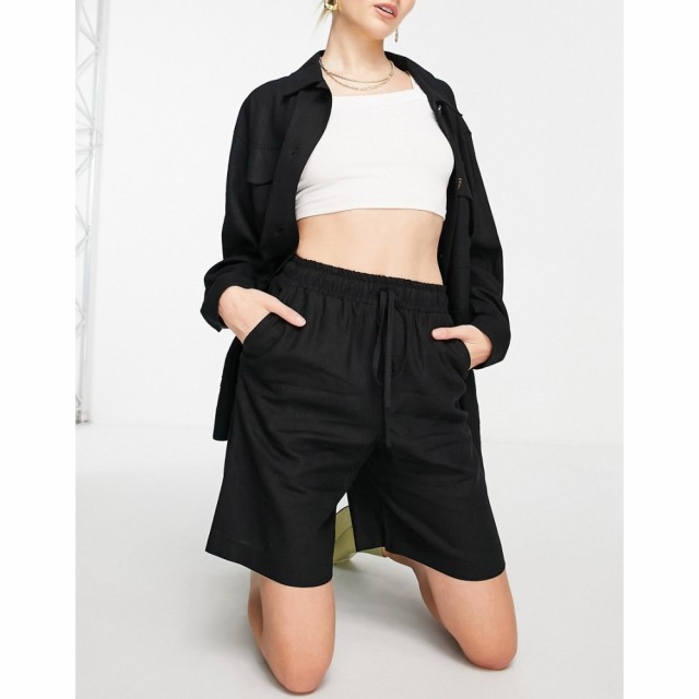 トップショップ Topshop レディース ショートパンツ バミューダ ボトムス・パンツ Linen Bermuda Shorts In Black ブラック