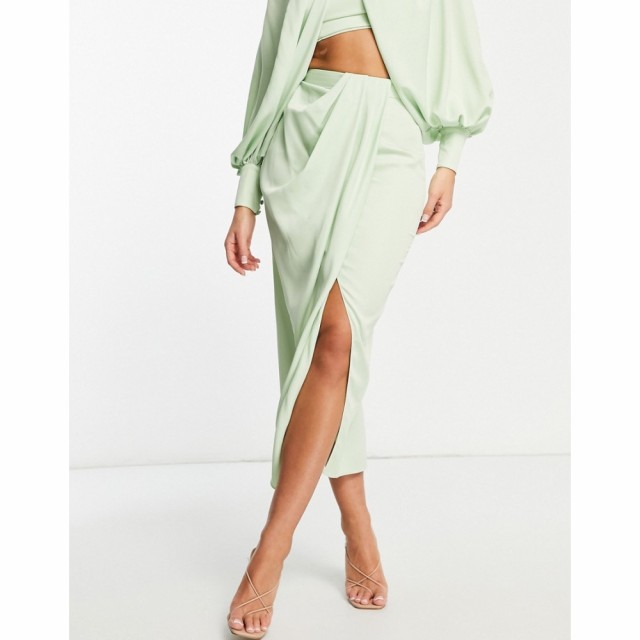 エイソス ASOS EDITION レディース ひざ丈スカート スカート Satin Drape Front Midi Skirt In Green グリーン