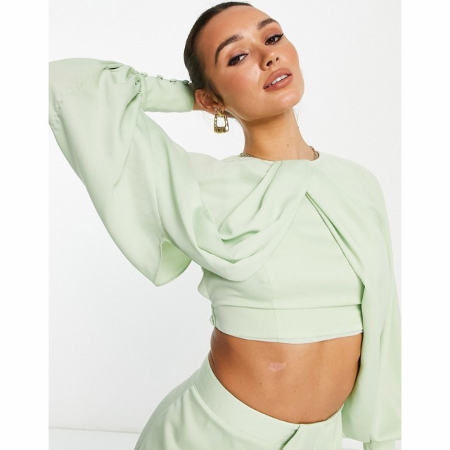 エイソス ASOS EDITION レディース ベアトップ・チューブトップ・クロップド トップス Satin Drape Front Crop Top With Blouson Sleeve