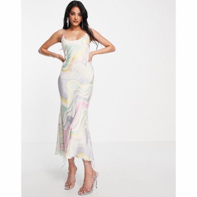 エイソス ASOS DESIGN レディース ワンピース スリップドレス ミドル丈 ワンピース・ドレス Devore Midi Slip Dress In Pastel Swirl Pri