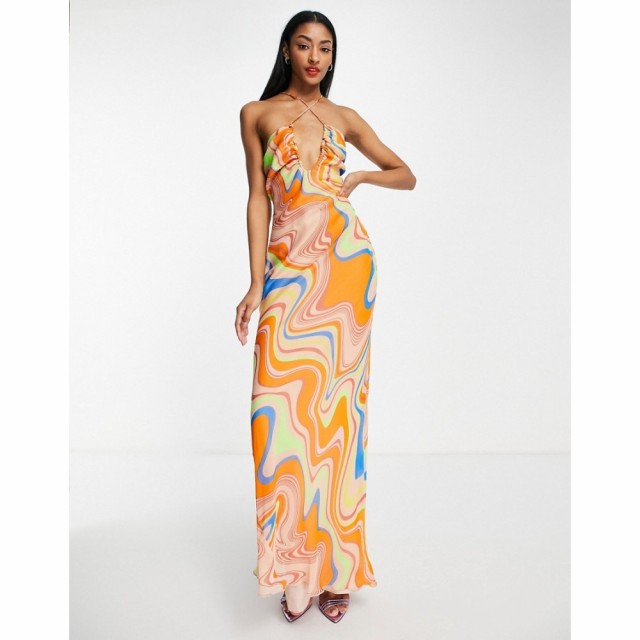 エイソス ASOS DESIGN レディース ワンピース マキシ丈 ワンピース・ドレス Strappy Cross Front Maxi Dress With All Over Swirl Print