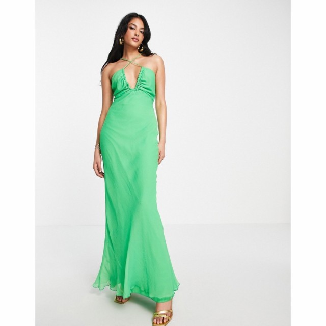 エイソス ASOS DESIGN レディース ワンピース マキシ丈 ワンピース・ドレス Strappy Cross Front Maxi Dress In Green ブライトグリーン