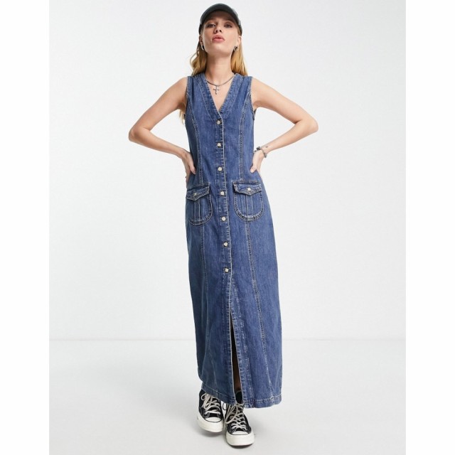 トップショップ Topshop レディース ワンピース ワンピース・ドレス 90S Midi Button Down Dress In Mid Blue ブルー