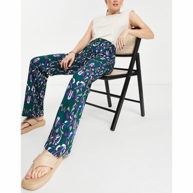 マンゴ Mango レディース ボトムス・パンツ Straight Leg Trousers In 70S Retro Print グリーン