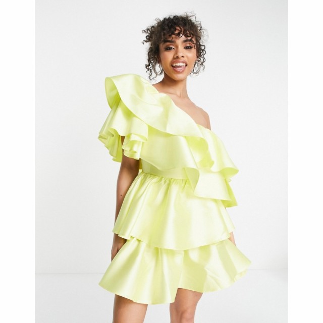 エイソス ASOS Luxe レディース ワンピース ミニ丈 ワンピース・ドレス Asos Luxe Satin Ruffle Off Shoulder Mini Dress In Lemon レモ