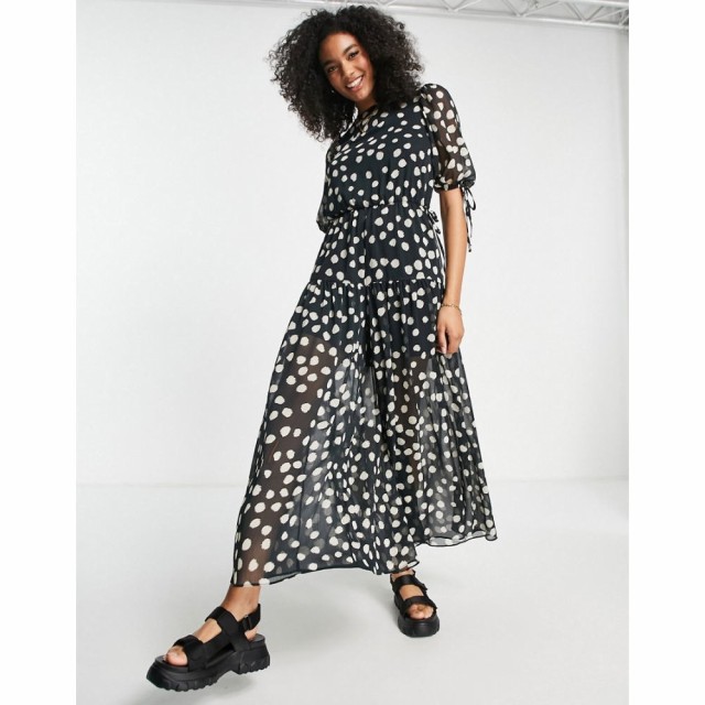 エイソス ASOS DESIGN レディース オールインワン ジャンプスーツ ワンピース・ドレス Chiffon Smock Jumpsuit In Mono Spot Print モノ