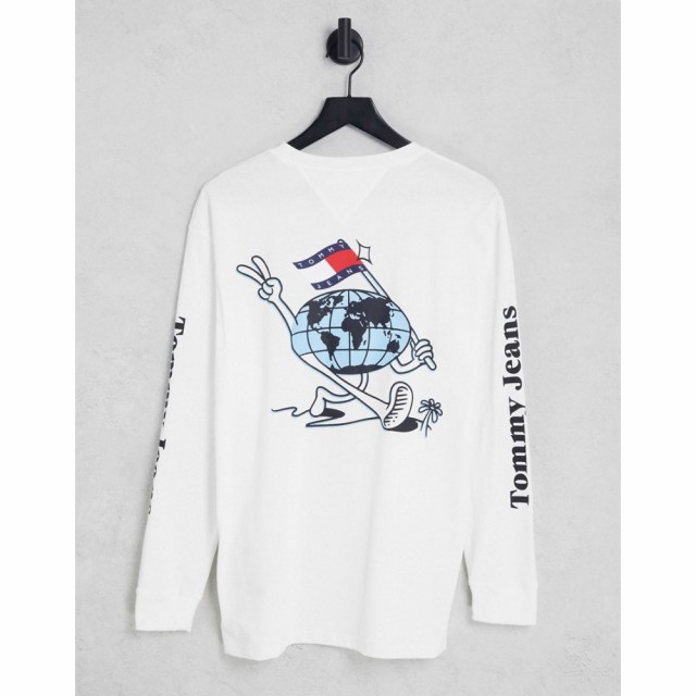 トミー ジーンズ Tommy Jeans メンズ 長袖Tシャツ トップス Philosotee Back Print Long Sleeve Top Relaxed Fit In White ホワイト