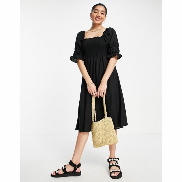 ワイ エー エス Y.A.S レディース ワンピース ミドル丈 ワンピース・ドレス Syrine Shirred Midi Dress In Black