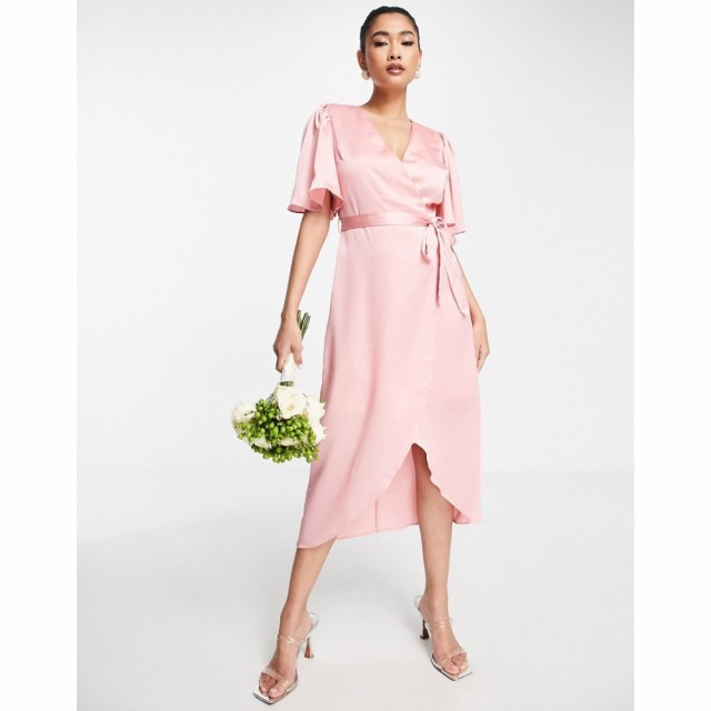 リカリッシュ Liquorish レディース パーティードレス ラップドレス ワンピース・ドレス Bridesmaid Satin Wrap Front Midaxi Dress In S