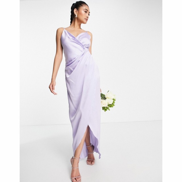 リカリッシュ Liquorish レディース パーティードレス ラップドレス キャミワンピ Bridesmaid Cami Strap Satin Wrap Maxi Dress In Drea