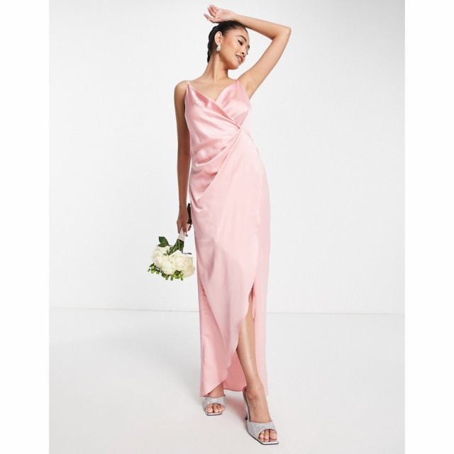 リカリッシュ Liquorish レディース パーティードレス ラップドレス キャミワンピ Bridesmaid Cami Strap Satin Wrap Maxi Dress In Soft