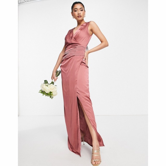 リカリッシュ Liquorish レディース パーティードレス Bridesmaid Satin Wrap Front Maxi Dress With Wrap Skirt In Forever Rose