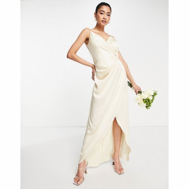 リカリッシュ Liquorish レディース パーティードレス ラップドレス キャミワンピ Bridesmaid Cami Strap Satin Wrap Maxi Dress In Whit