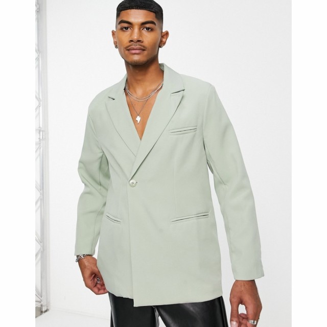 メンナス Mennace メンズ スーツ・ジャケット アウター Tailored Double Breasted Blazer In Sage Green グリーン